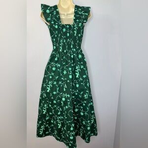 Hill House Green Tiered Midi Dress with Flutter Sleeves